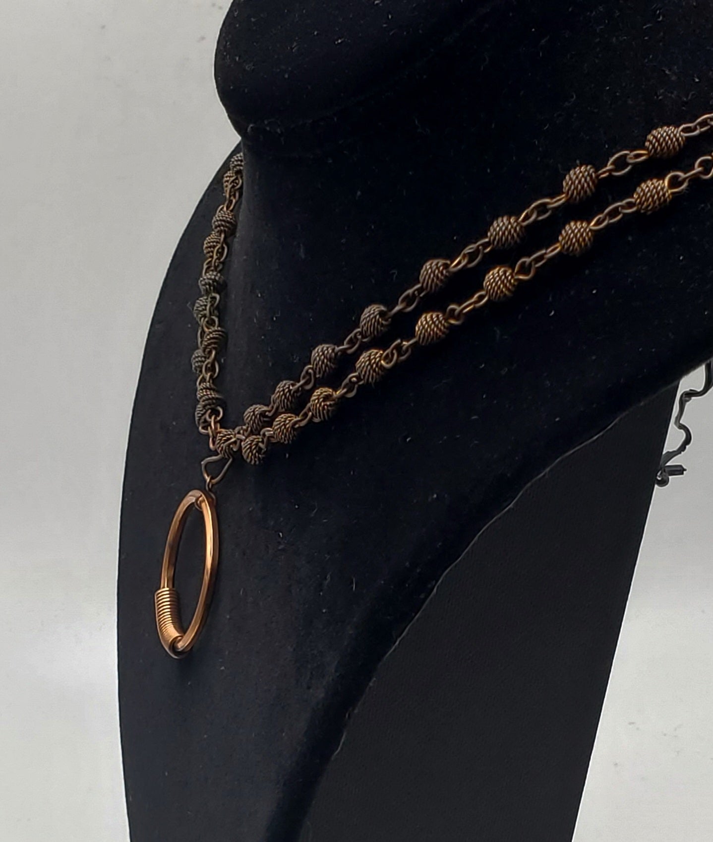 Vintage Copper Double Strand Chain with Copper Pendant Necklace - 20"