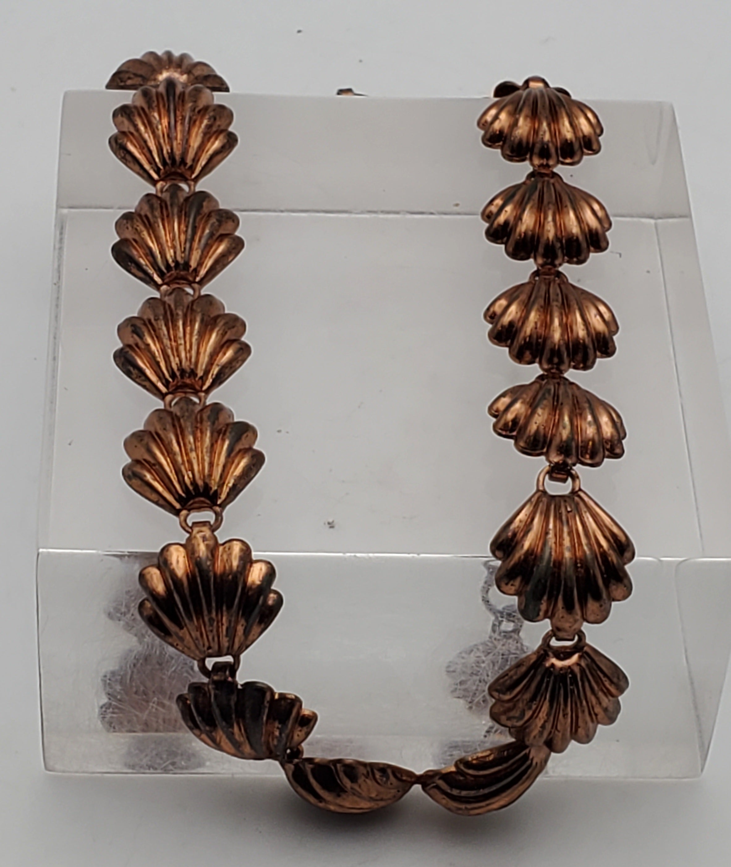 Vintage Copper Shell Link Necklace - 15.5"