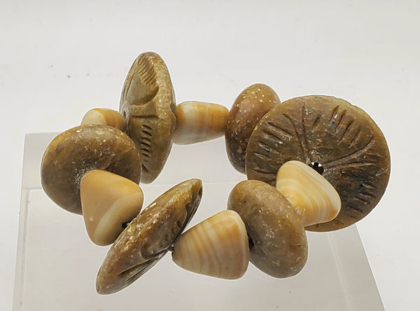 Carved Soapstone and Glass Tiny Bracelet