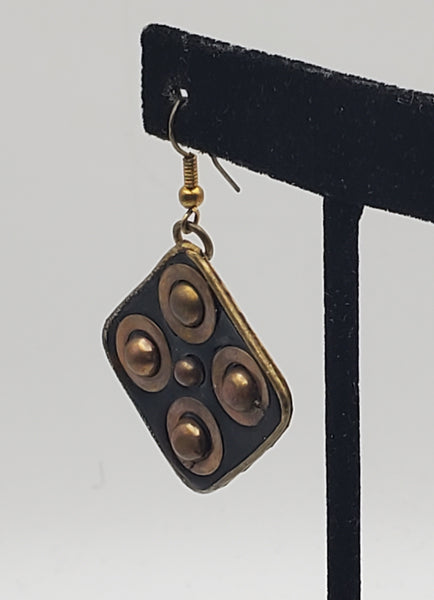 UNMATCHED Vintage Handmade Brass and Enamel Dangle Earring