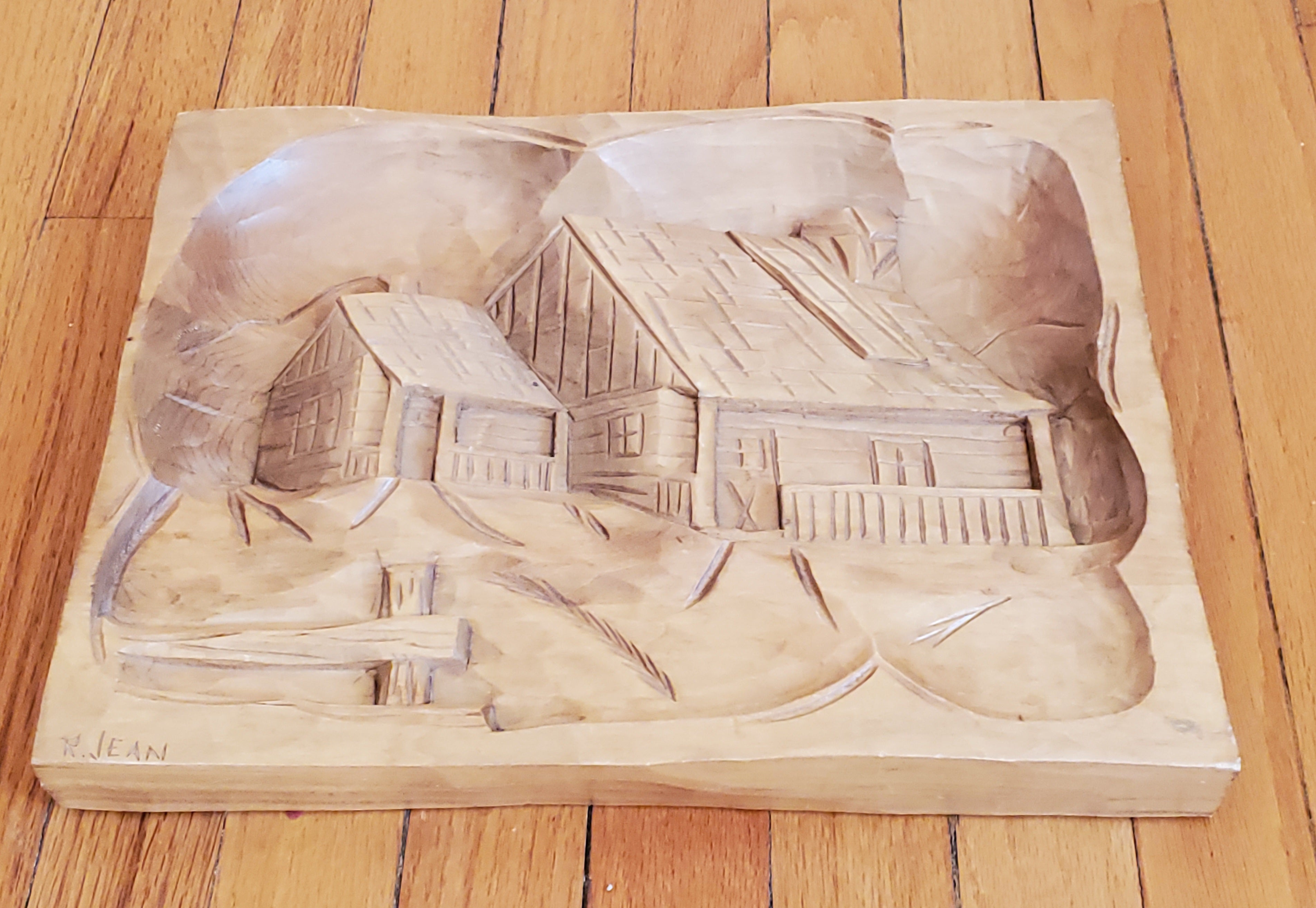 Vintage Hand Carved Wood Scene Artwork