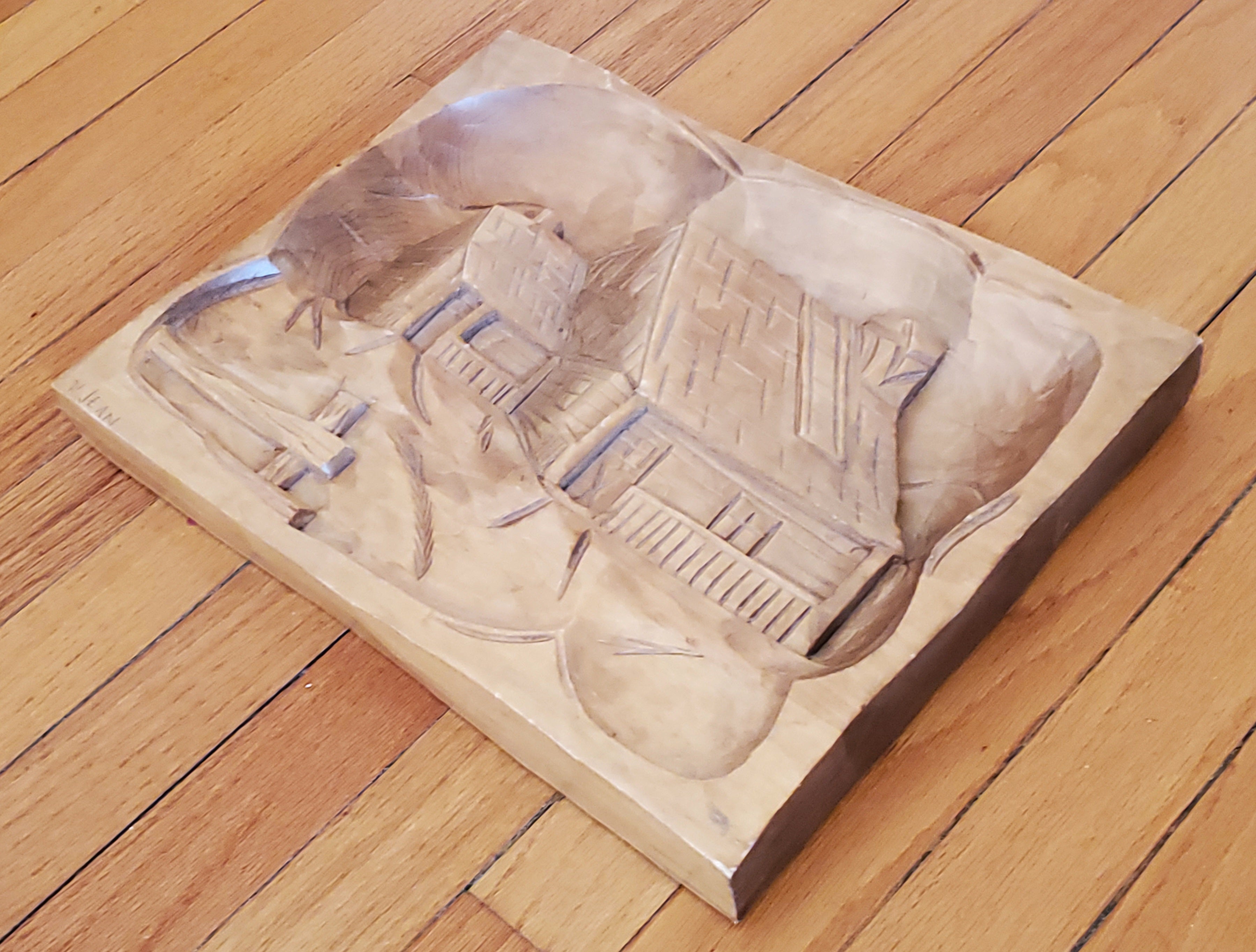 Vintage Hand Carved Wood Scene Artwork
