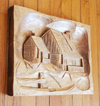 Vintage Hand Carved Wood Scene Artwork
