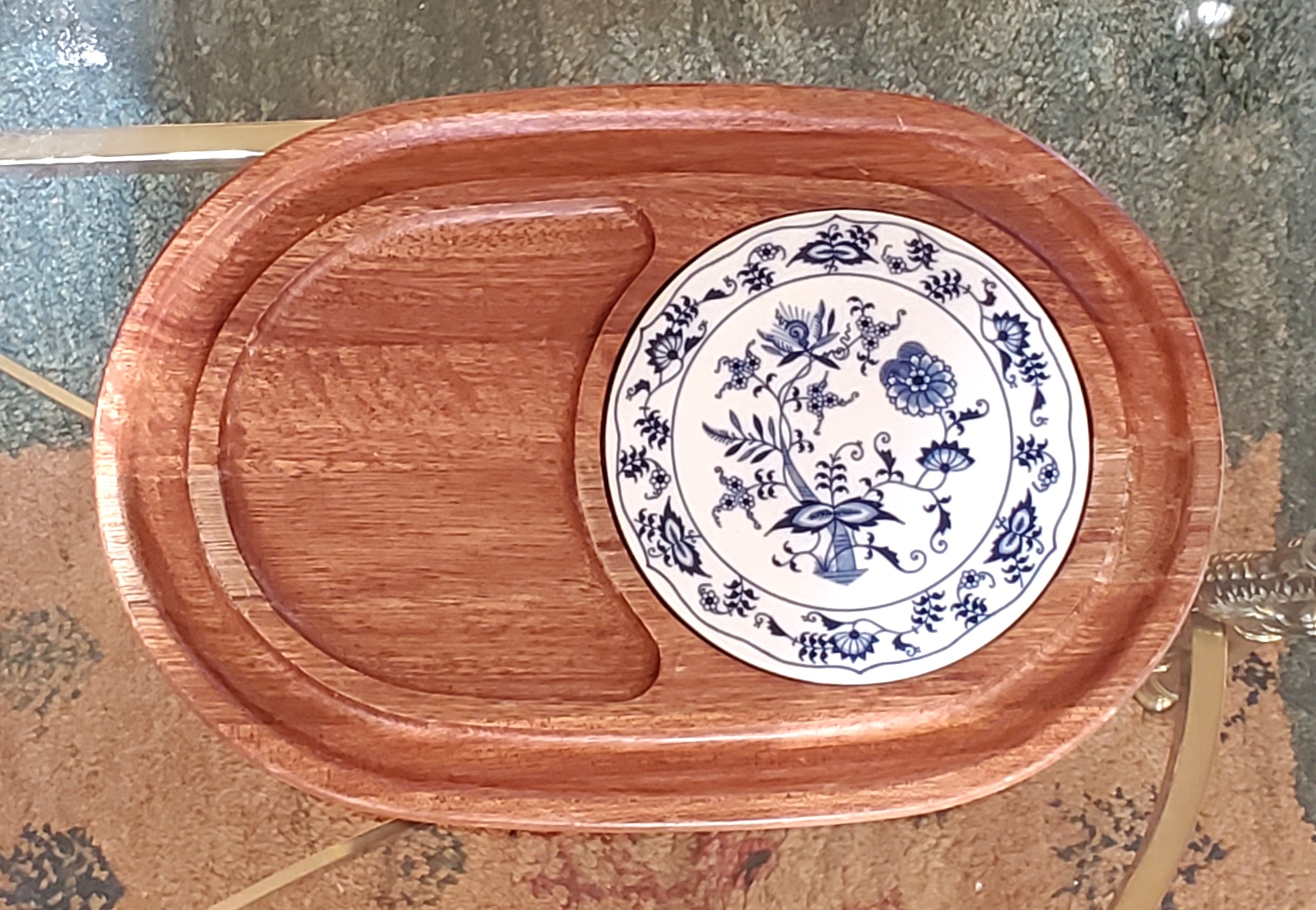 Dolphin - Vintage Wood and Ceramic Cheese Board