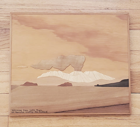 Marsil Products - Vintage Handmade Marquetry Wall Art of Volcanoes in New Zealand