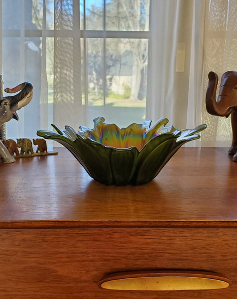 Akcam - Vintage Handmade Iridescent Glass Floral Bowl