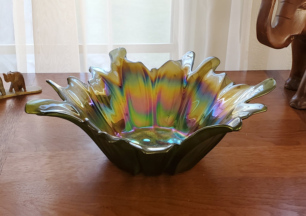 Akcam - Vintage Handmade Iridescent Glass Floral Bowl