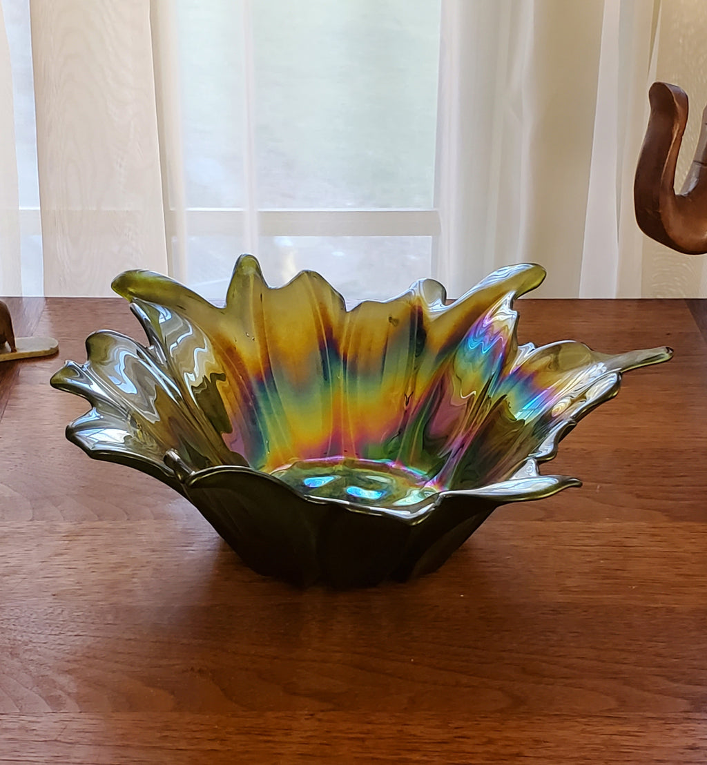 Akcam - Vintage Handmade Iridescent Glass Floral Bowl