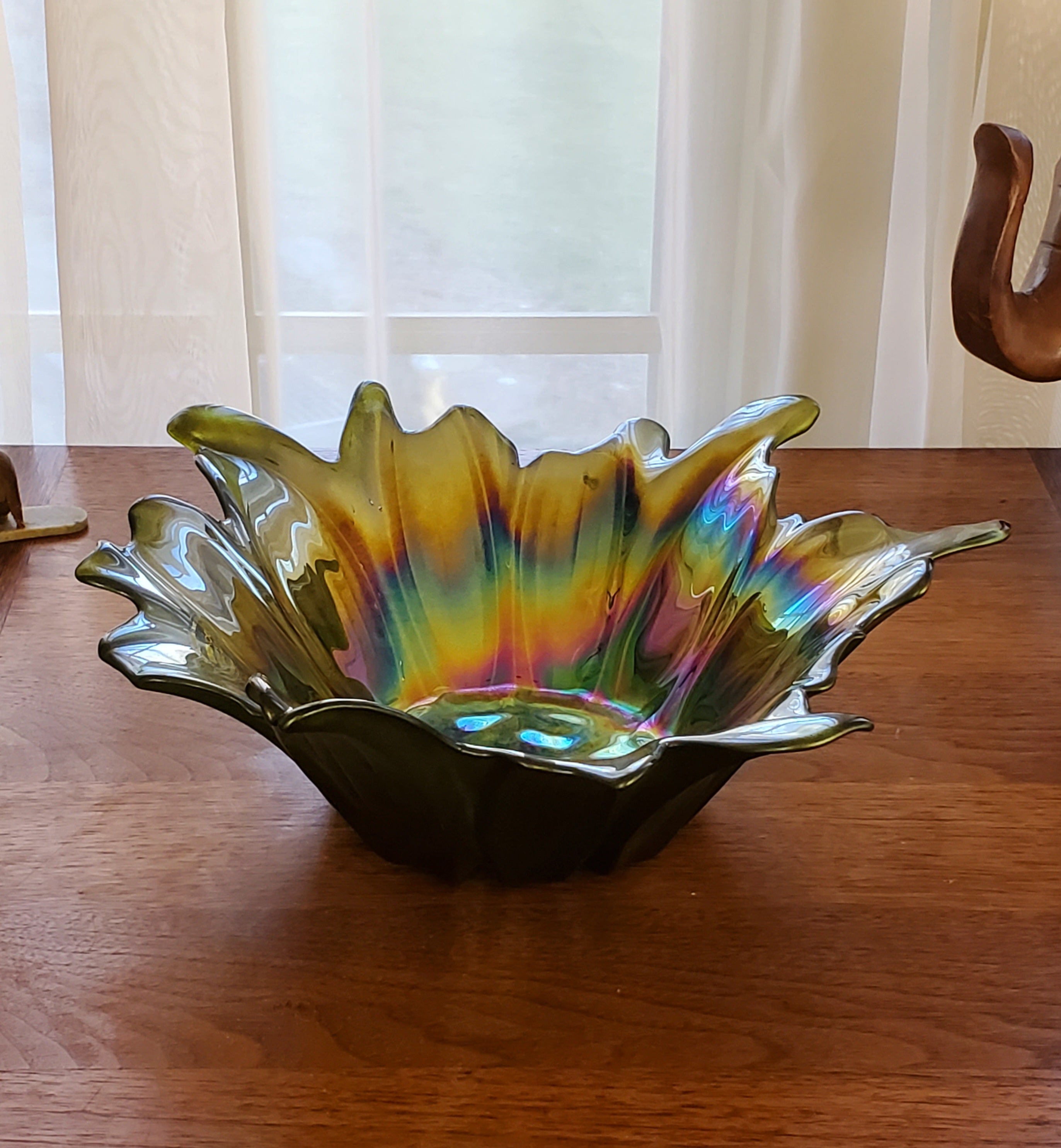 Akcam - Vintage Handmade Iridescent Glass Floral Bowl