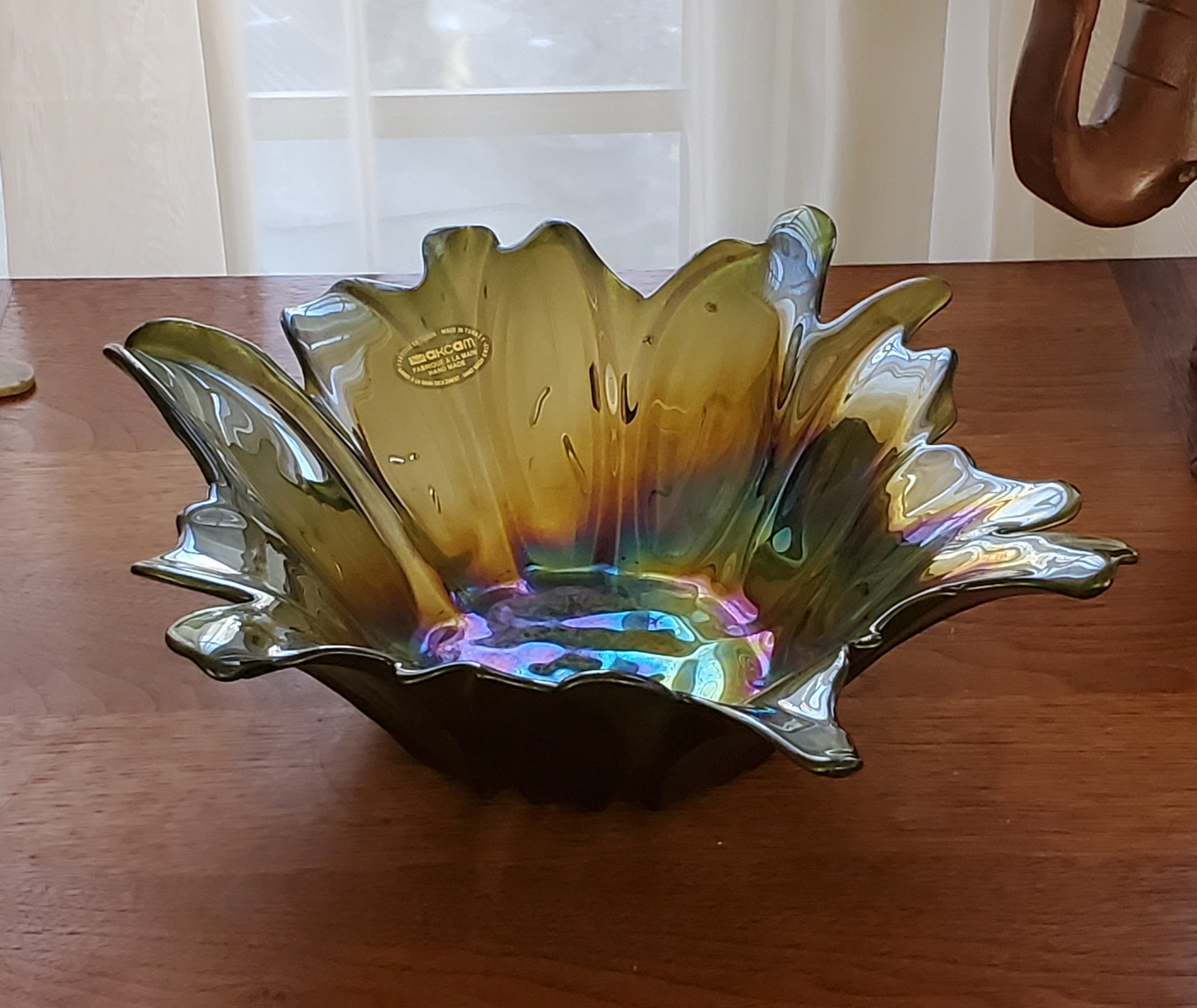 Akcam - Vintage Handmade Iridescent Glass Floral Bowl