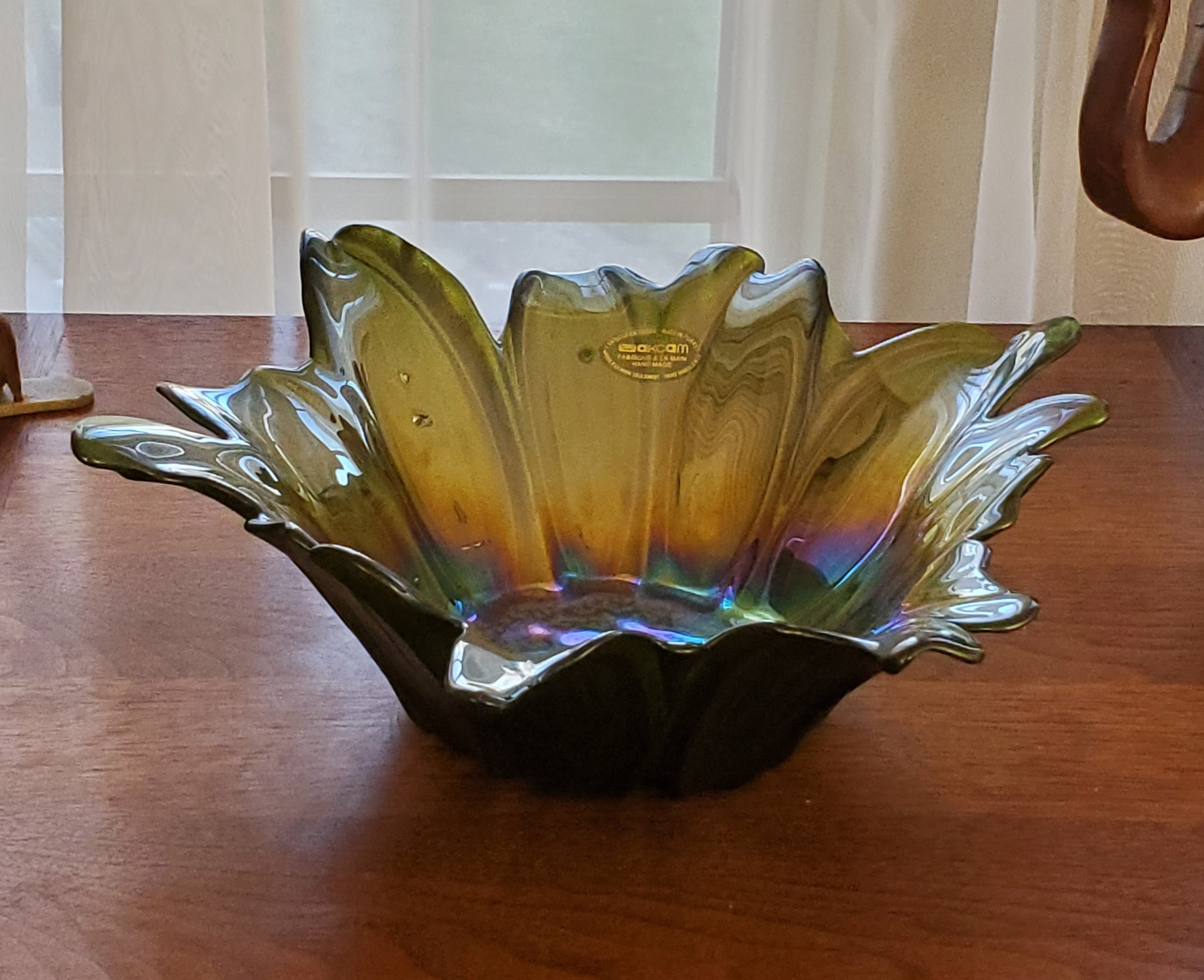 Akcam - Vintage Handmade Iridescent Glass Floral Bowl