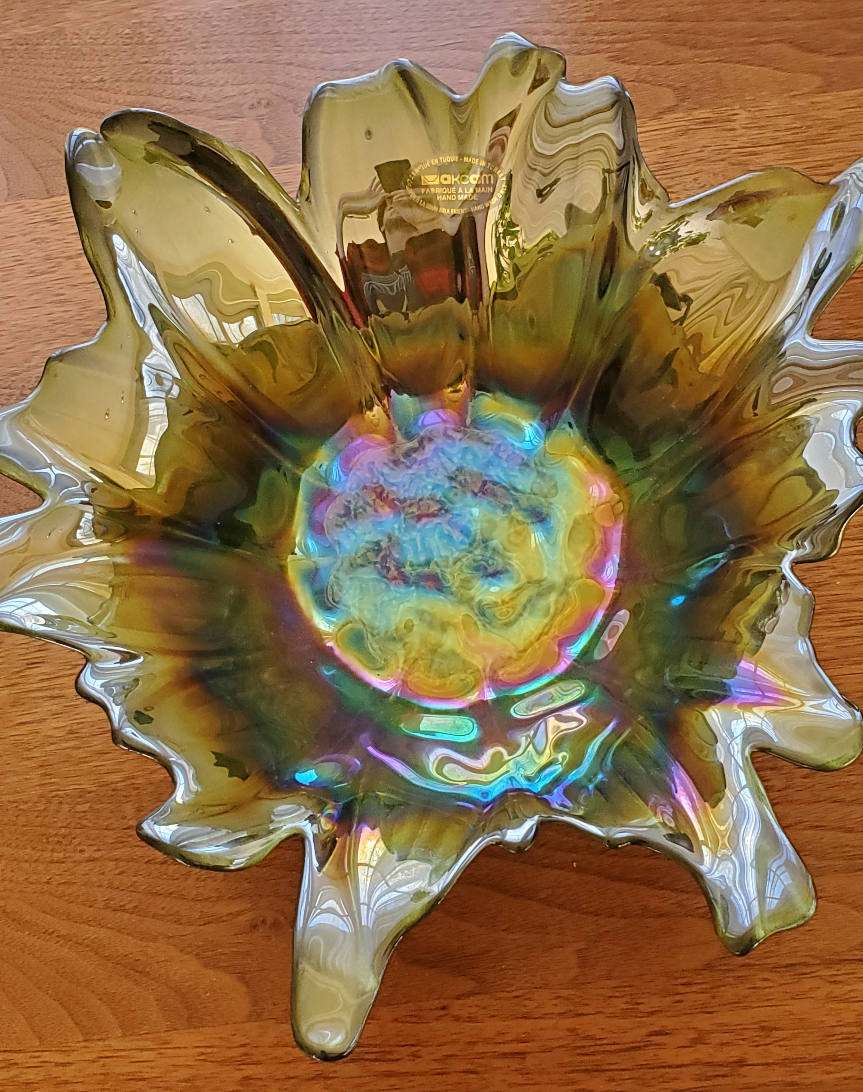 Akcam - Vintage Handmade Iridescent Glass Floral Bowl