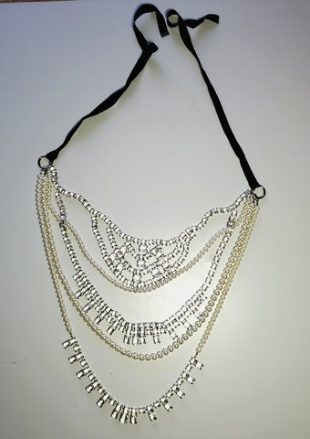 Malene Birger - Vintage Opera Length Multi-Strands of Pearls and Rhinestones Ribbon Tied Necklace - 60"