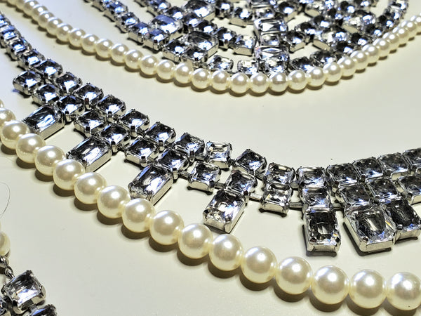 Malene Birger - Vintage Opera Length Multi-Strands of Pearls and Rhinestones Ribbon Tied Necklace - 60"