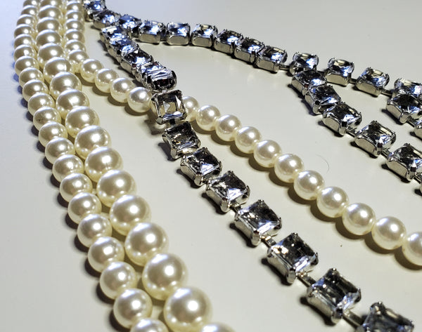 Malene Birger - Vintage Opera Length Multi-Strands of Pearls and Rhinestones Ribbon Tied Necklace - 60"