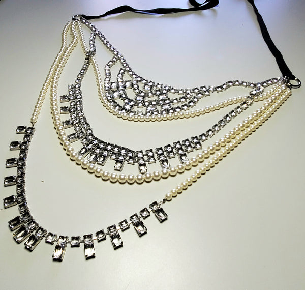 Malene Birger - Vintage Opera Length Multi-Strands of Pearls and Rhinestones Ribbon Tied Necklace - 60"