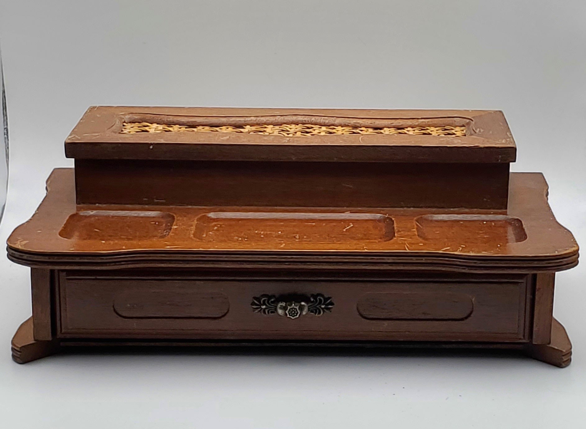 Vintage Wood and Wicker Jewelry Box