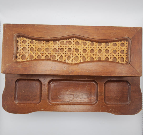 Vintage Wood and Wicker Jewelry Box
