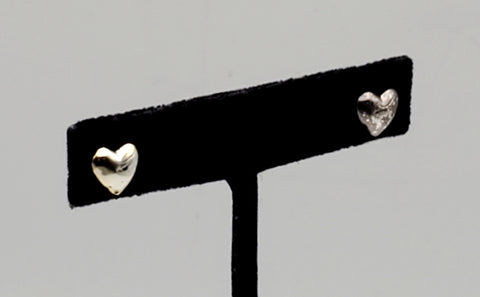 Vintage Pair of Gold and Silver Tone Sterling Silver Heart Stud Earrings