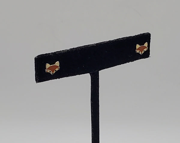 Sterling Silver and Enamel Fox Head Stud Earrings