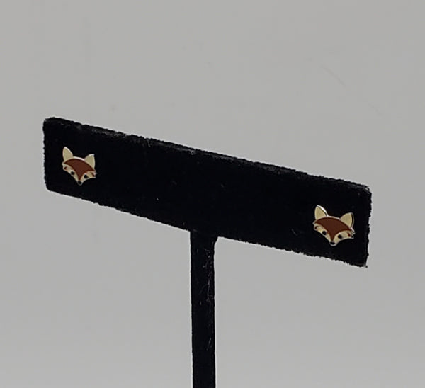 Sterling Silver and Enamel Fox Head Stud Earrings