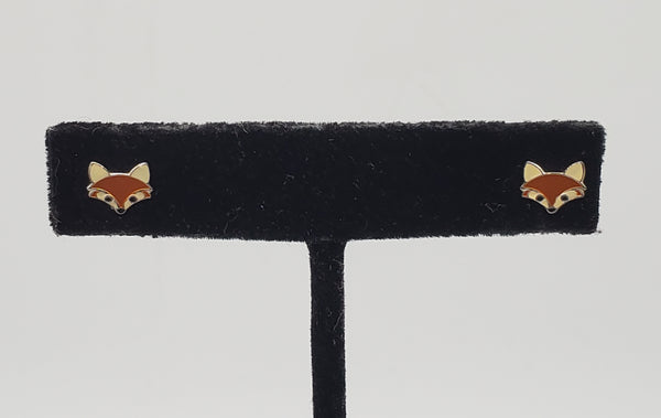 Sterling Silver and Enamel Fox Head Stud Earrings