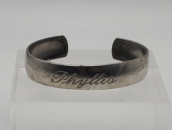 Vintage Raymond Pewter Monogrammed Cuff Bracelet "Phyllis"