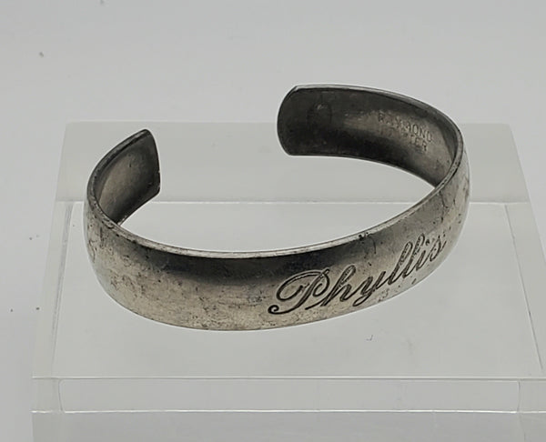 Vintage Raymond Pewter Monogrammed Cuff Bracelet "Phyllis"
