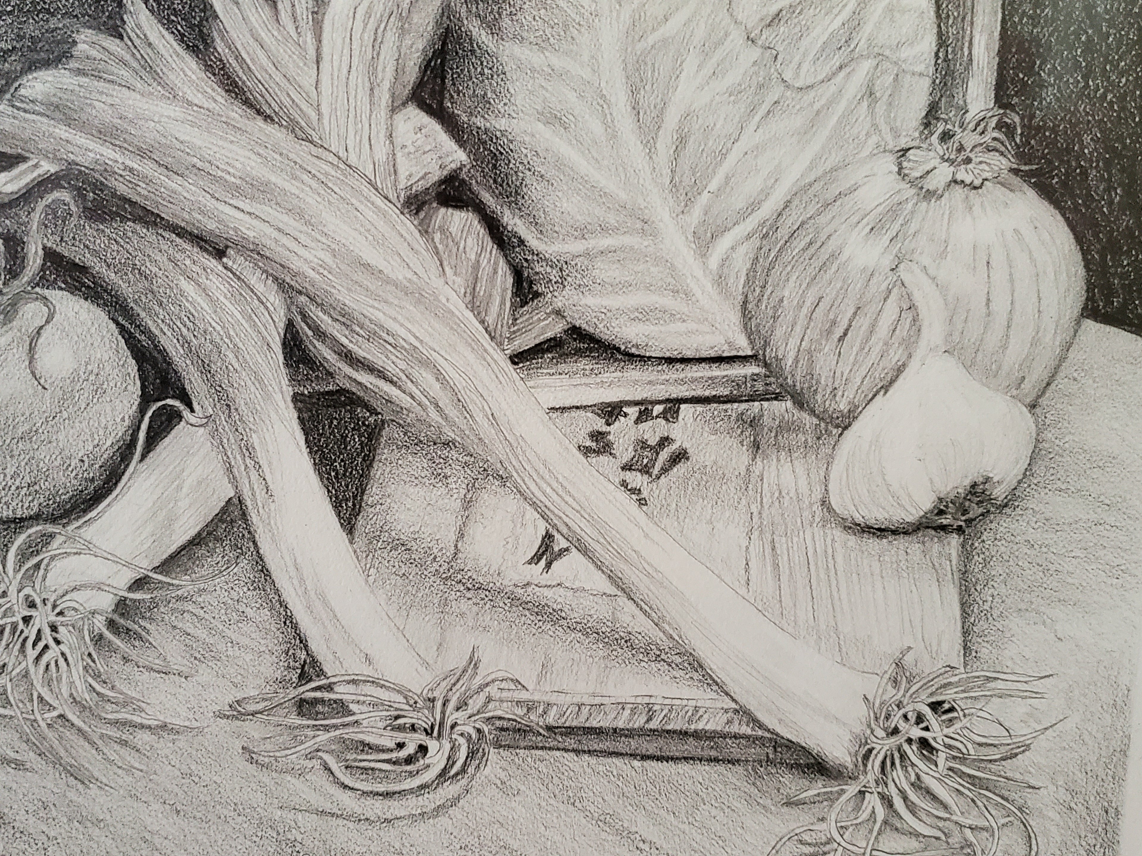 Original Pencil on Paper Still Life Crate of Produce