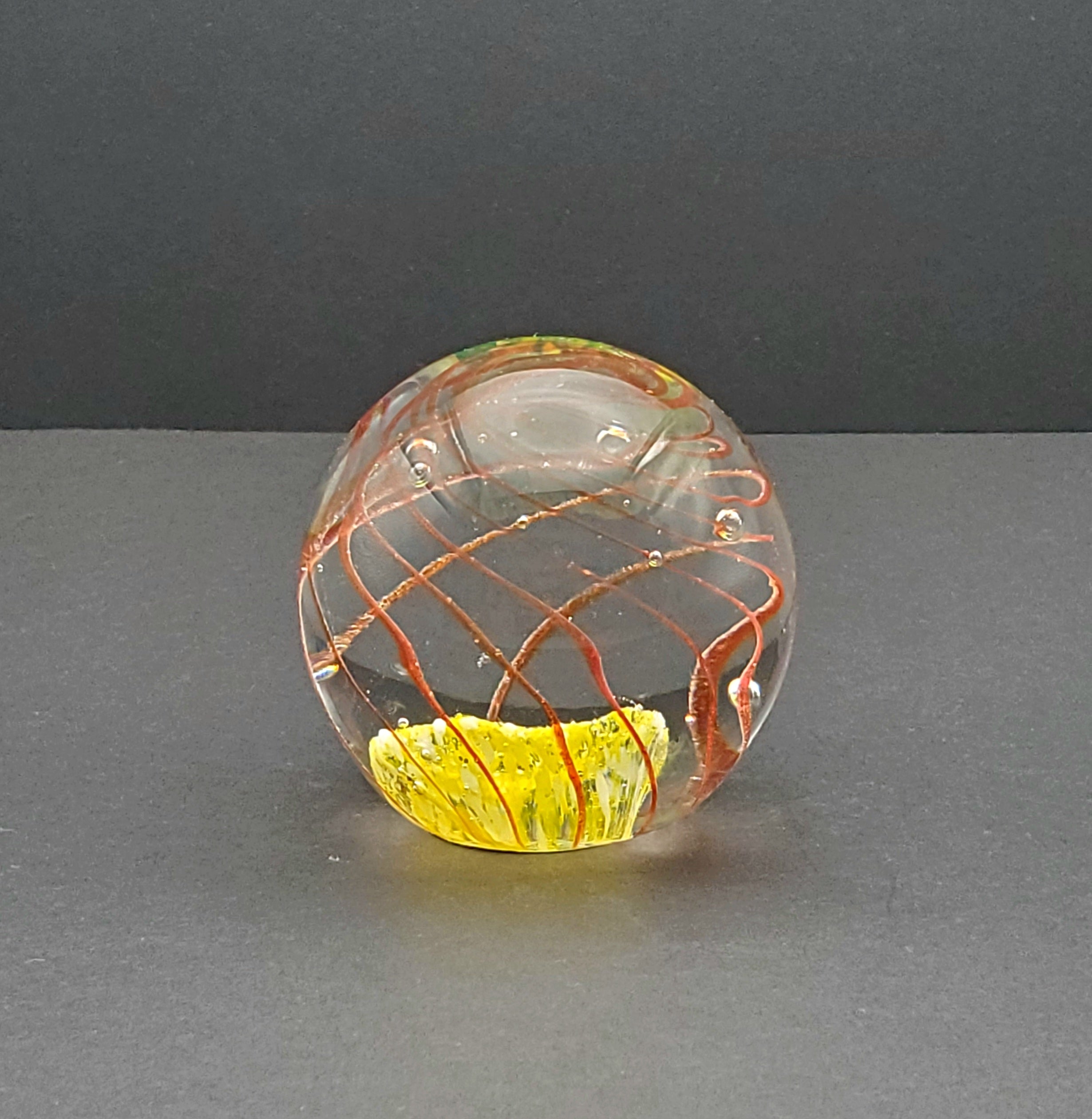 Vintage Yellow with Orange Swirl Glass Paperweight