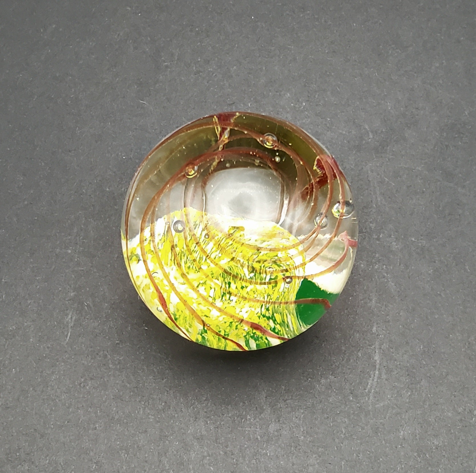 Vintage Yellow with Orange Swirl Glass Paperweight