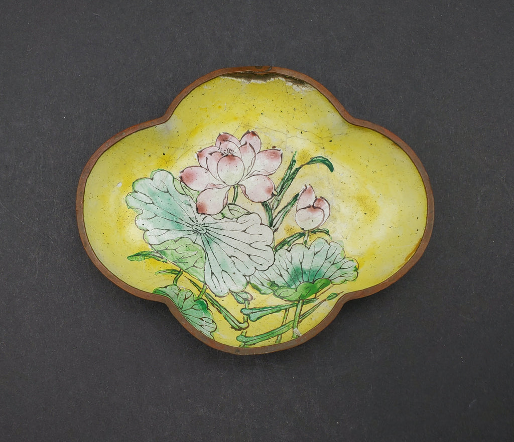 Vintage Hand Painted Enamel Copper Trinket Dish - DAMAGED