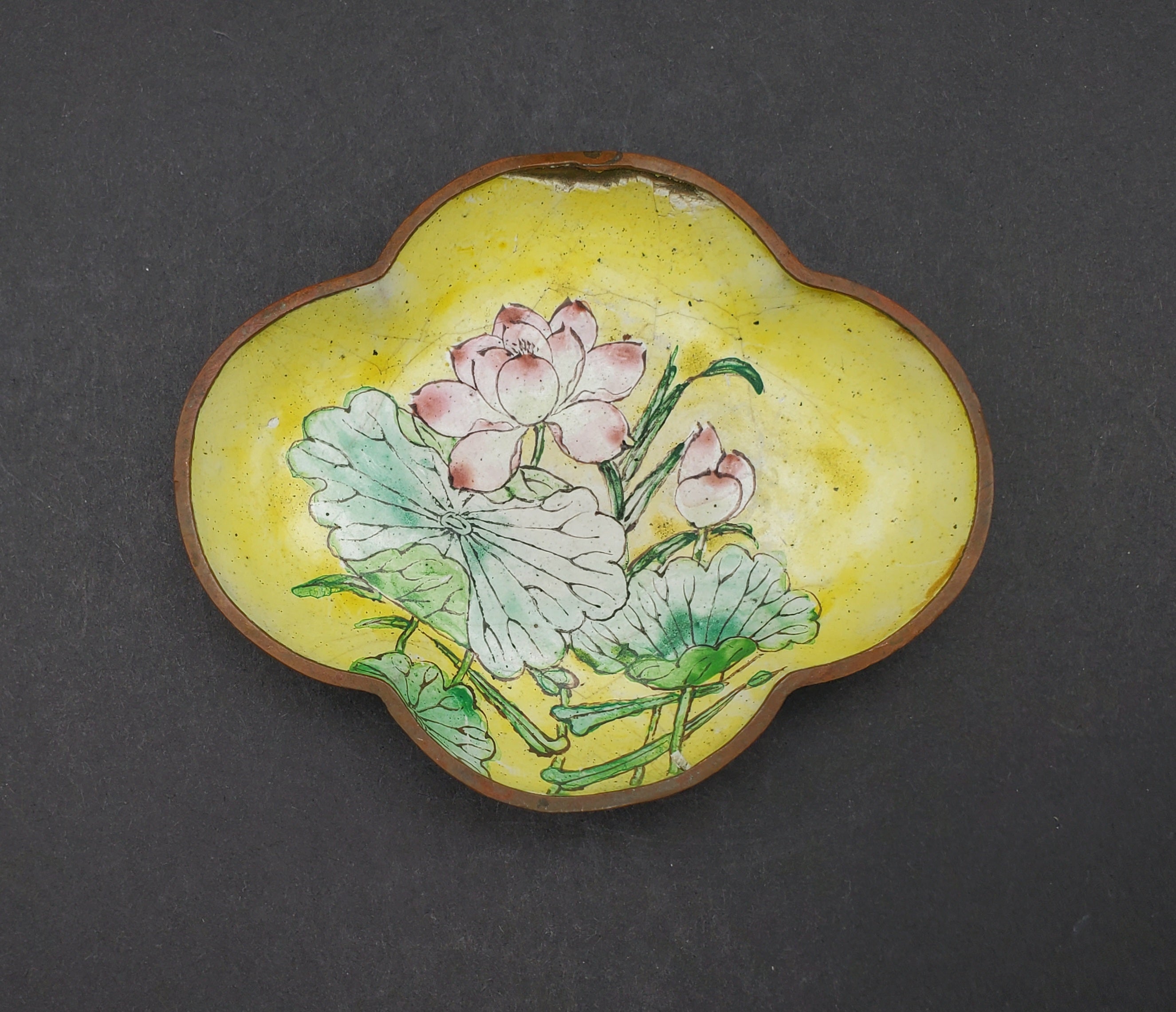Vintage Hand Painted Enamel Copper Trinket Dish - DAMAGED