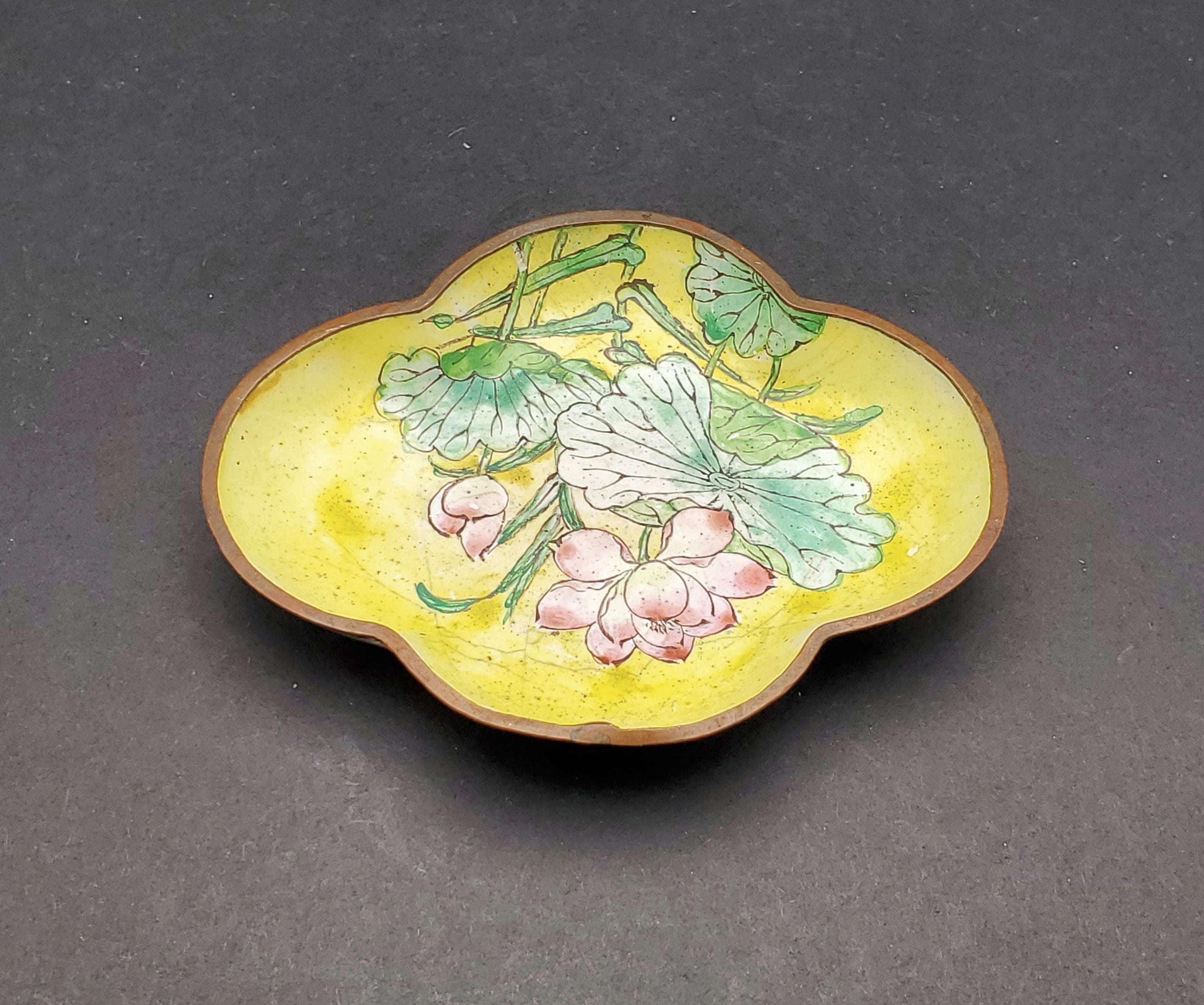 Vintage Hand Painted Enamel Copper Trinket Dish - DAMAGED