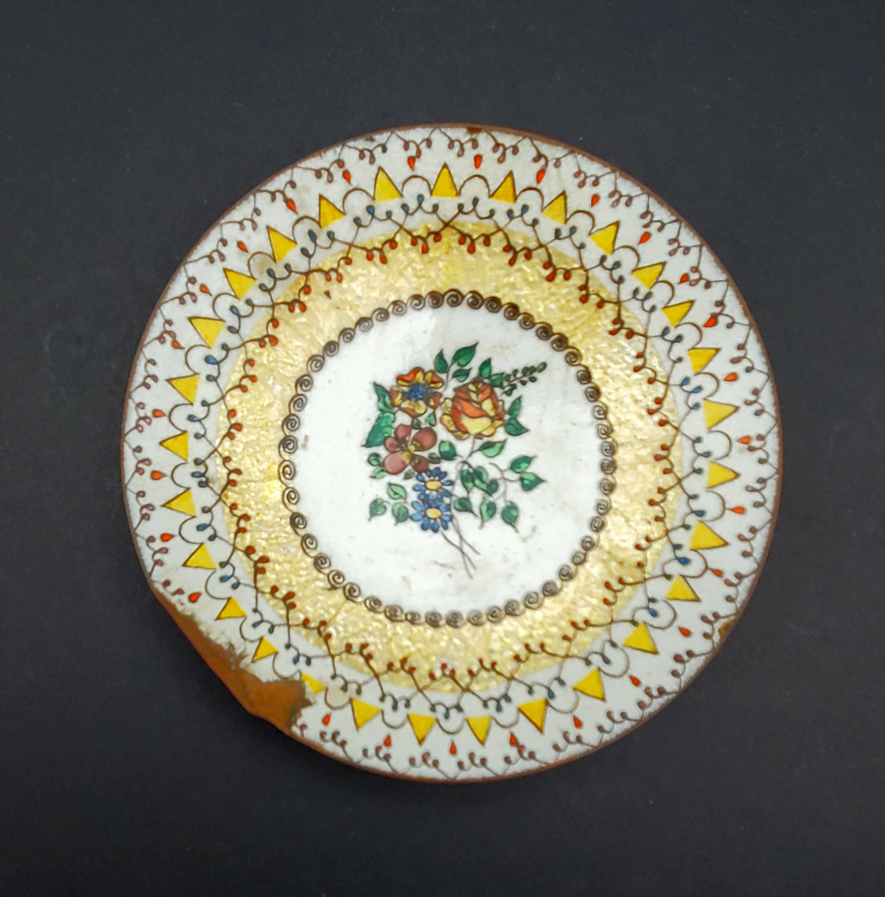 Elfi Muller - Vintage Hand Painted Enameled Copper Dish - DAMAGED