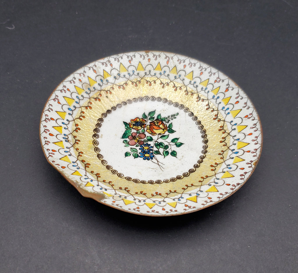Elfi Muller - Vintage Hand Painted Enameled Copper Dish - DAMAGED