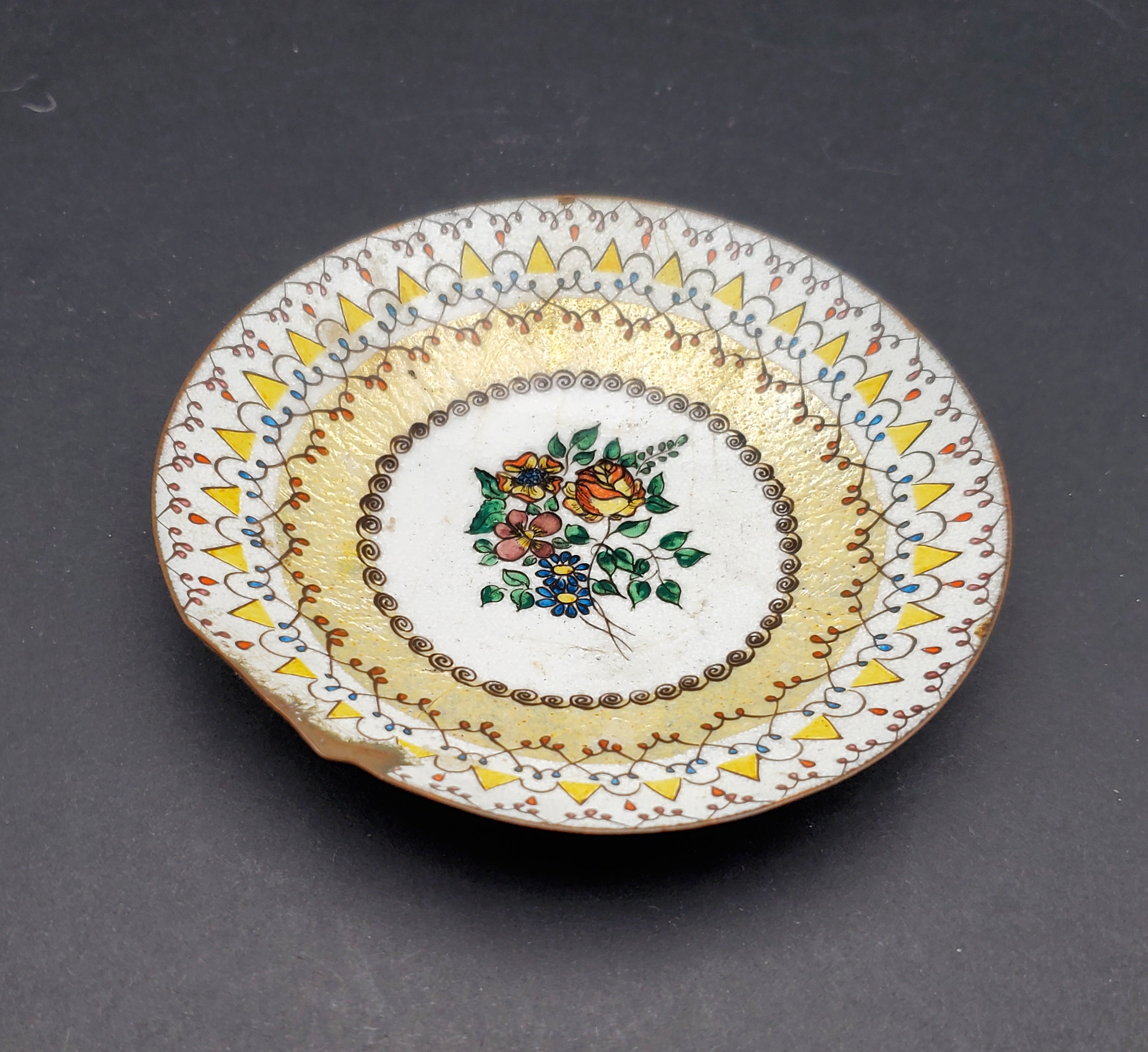 Elfi Muller - Vintage Hand Painted Enameled Copper Dish - DAMAGED