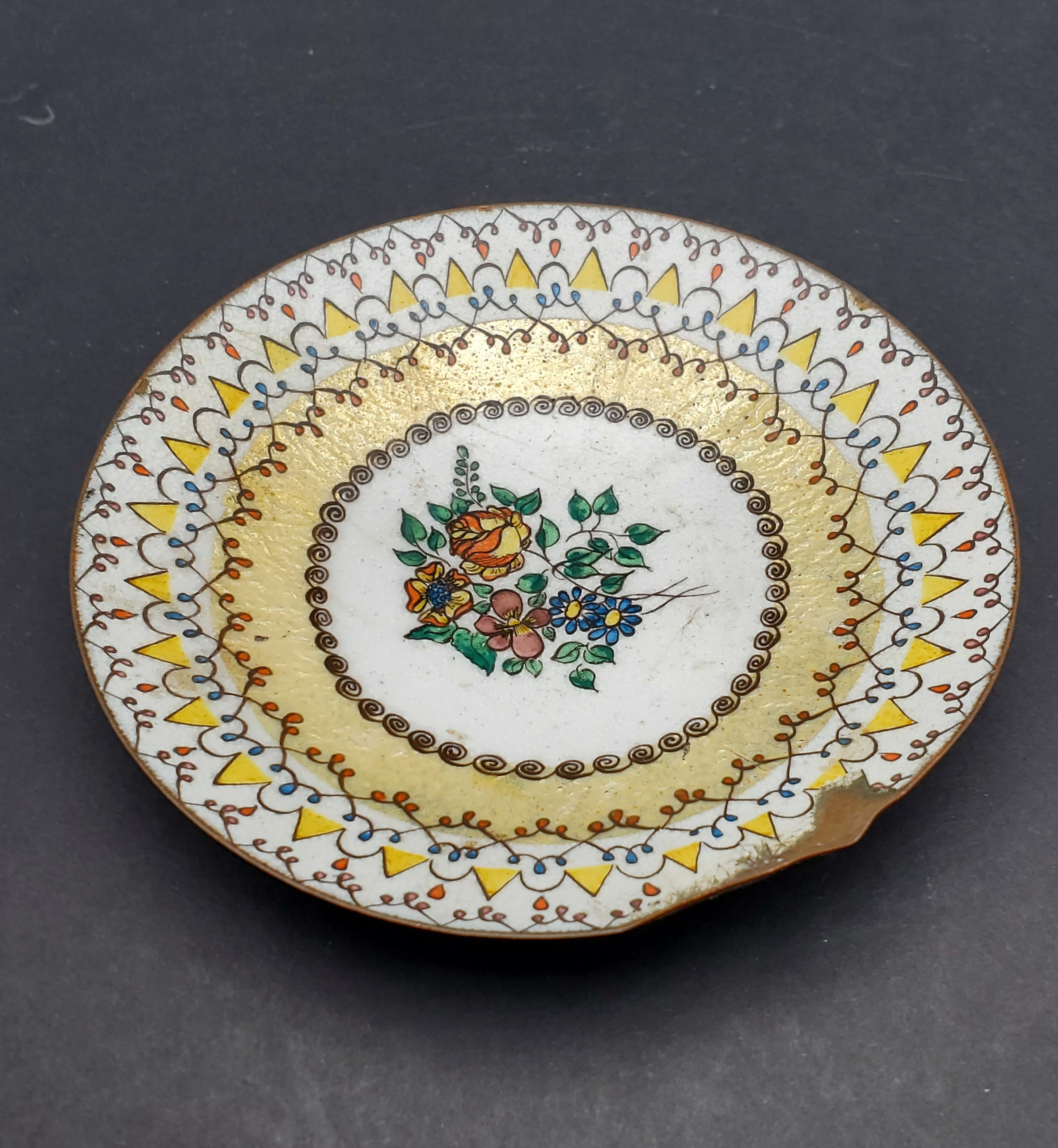 Elfi Muller - Vintage Hand Painted Enameled Copper Dish - DAMAGED