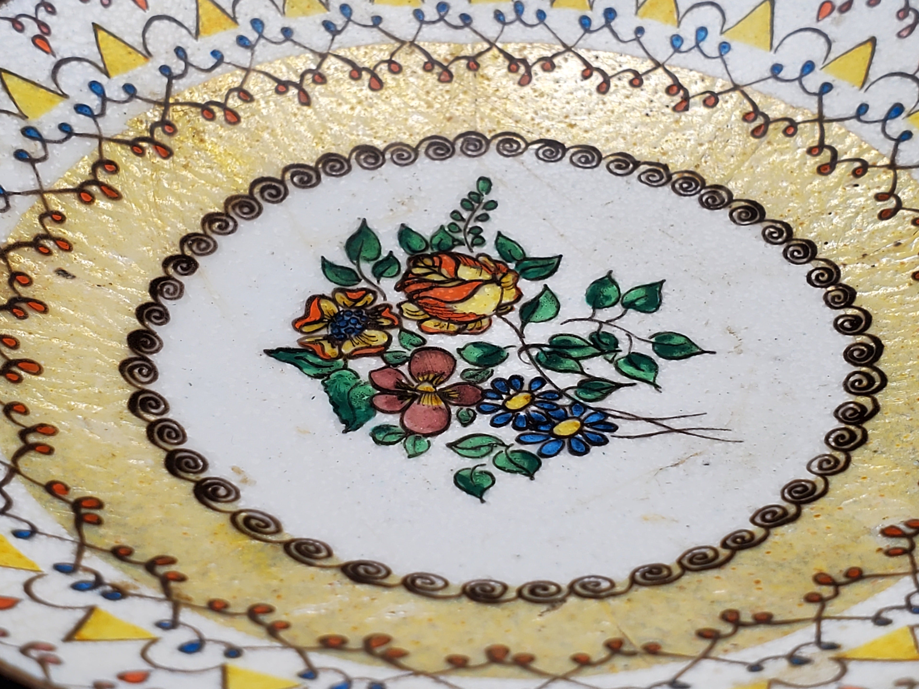 Elfi Muller - Vintage Hand Painted Enameled Copper Dish - DAMAGED