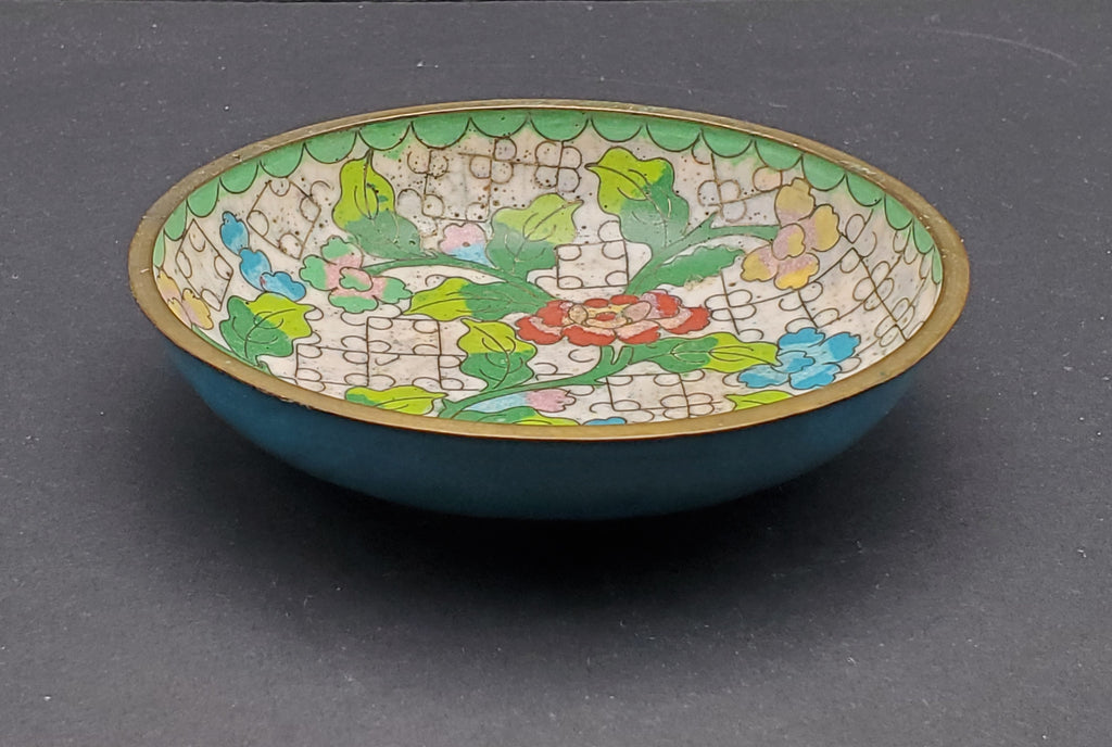 Vintage White Cloisonne Floral Dish