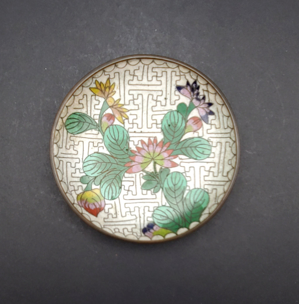 Vintage Small White Cloisonne Floral Dish