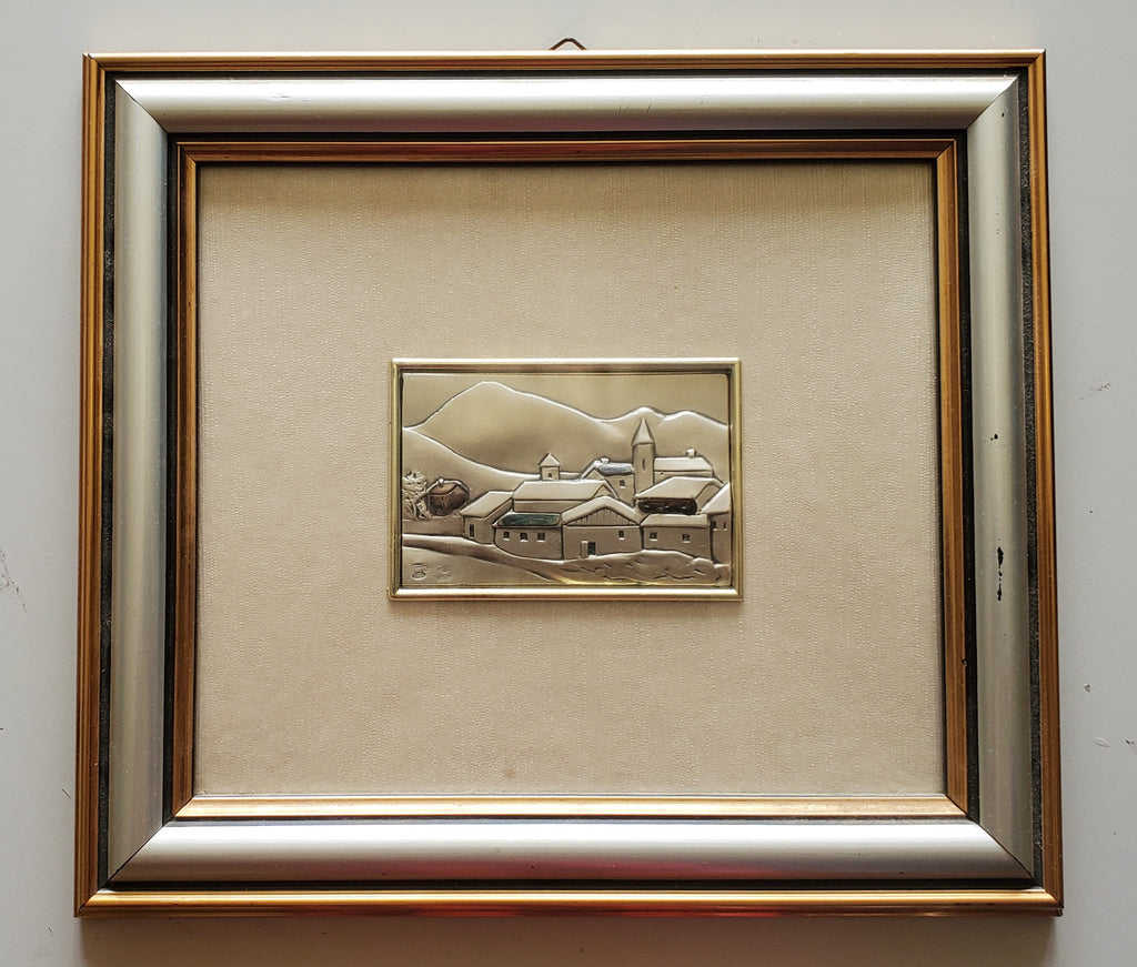 Vintage Sterling Silver Repousse Landscape Framed
