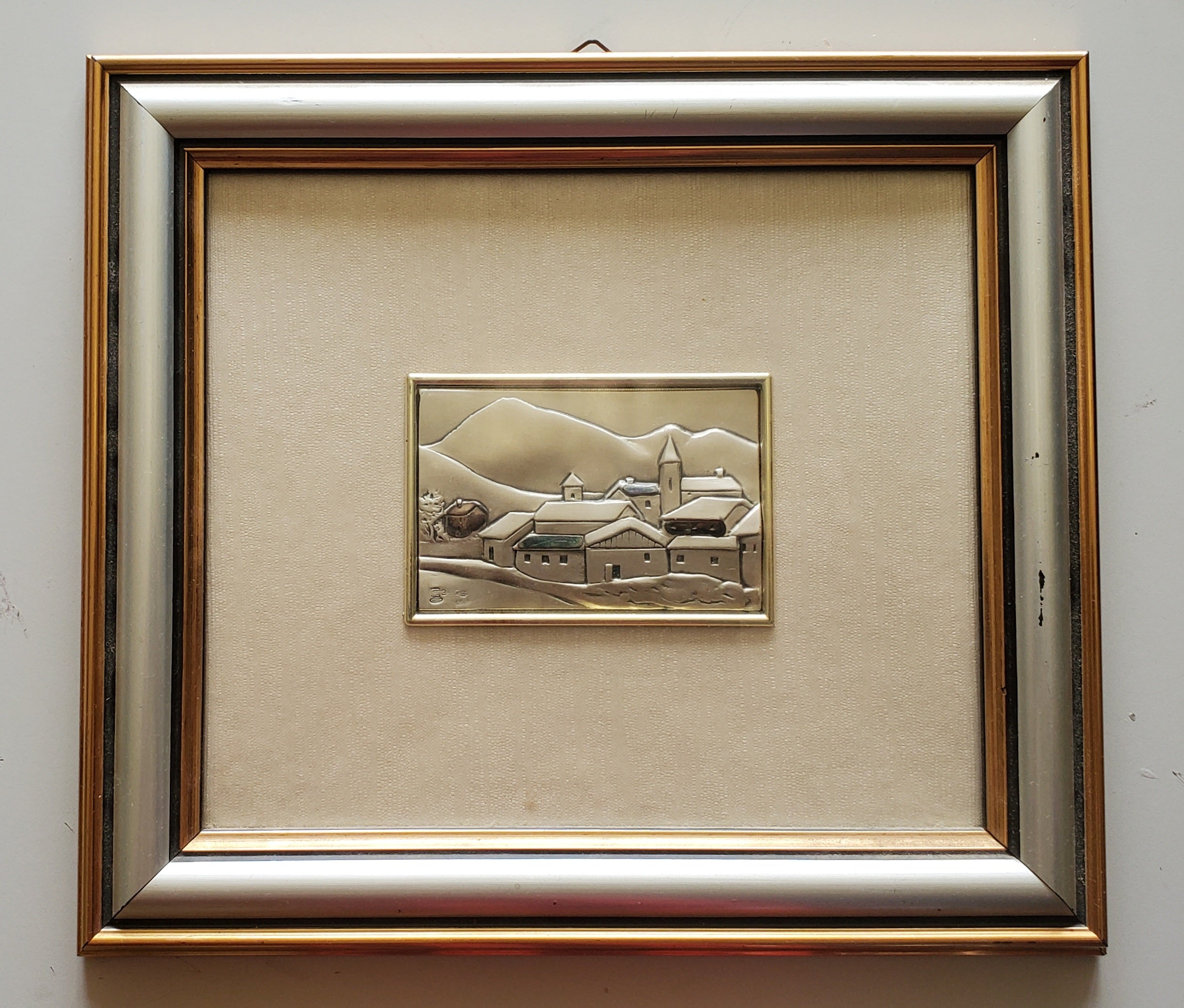 Vintage Sterling Silver Repousse Landscape Framed