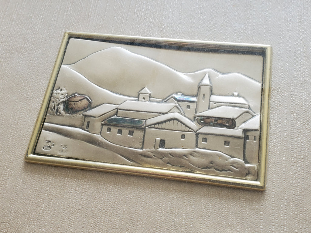 Vintage Sterling Silver Repousse Landscape Framed