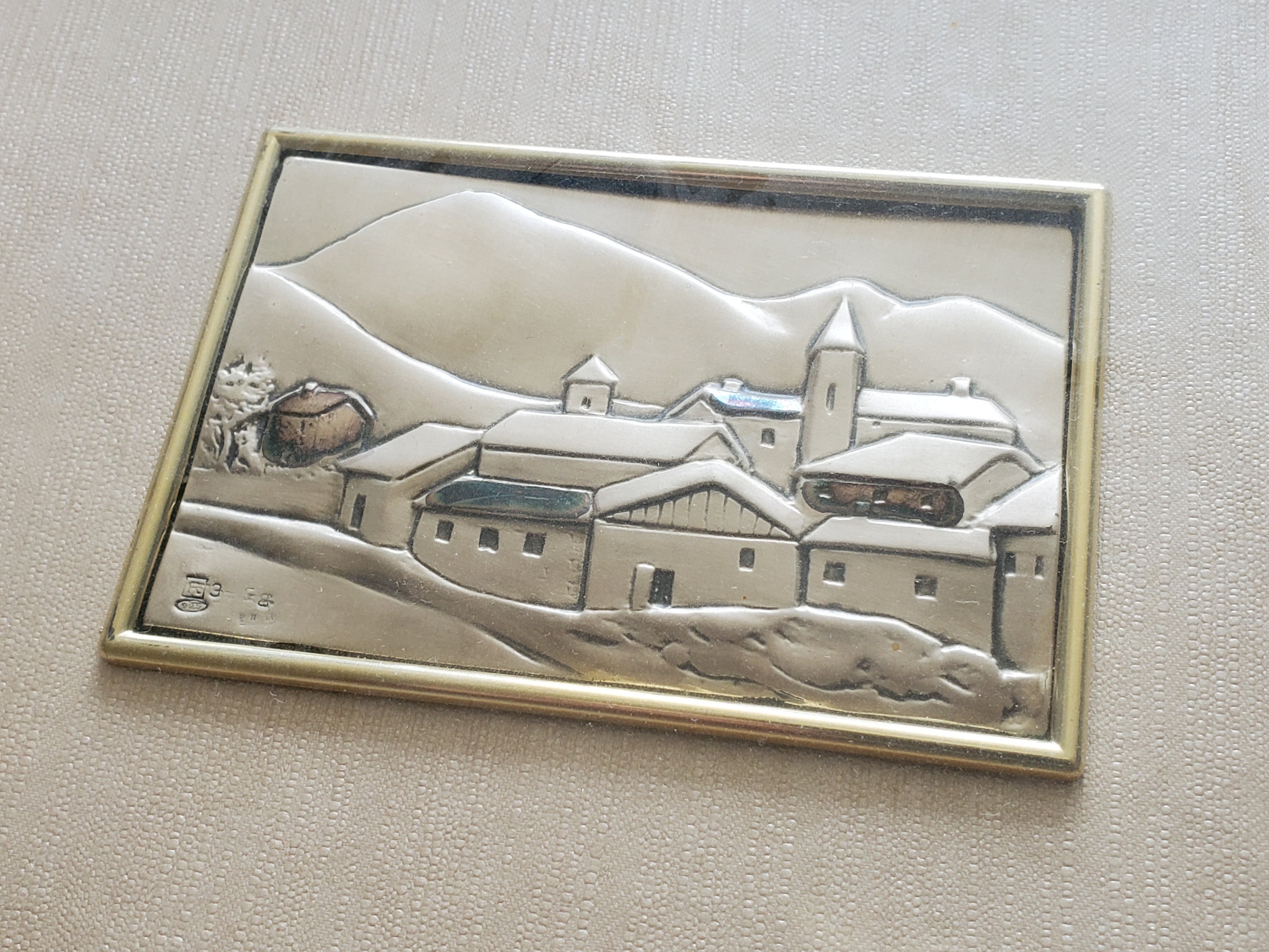 Vintage Sterling Silver Repousse Landscape Framed