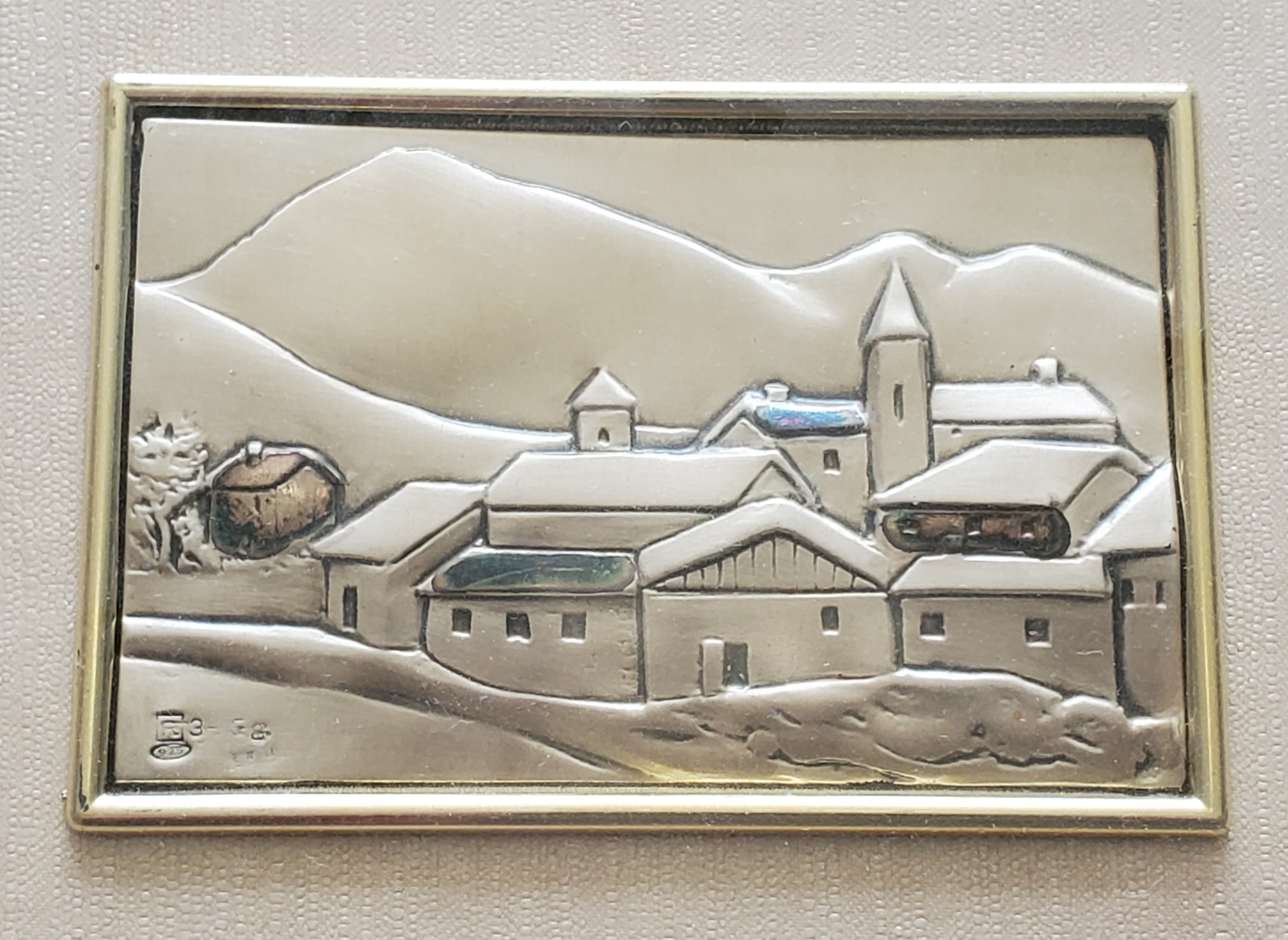 Vintage Sterling Silver Repousse Landscape Framed