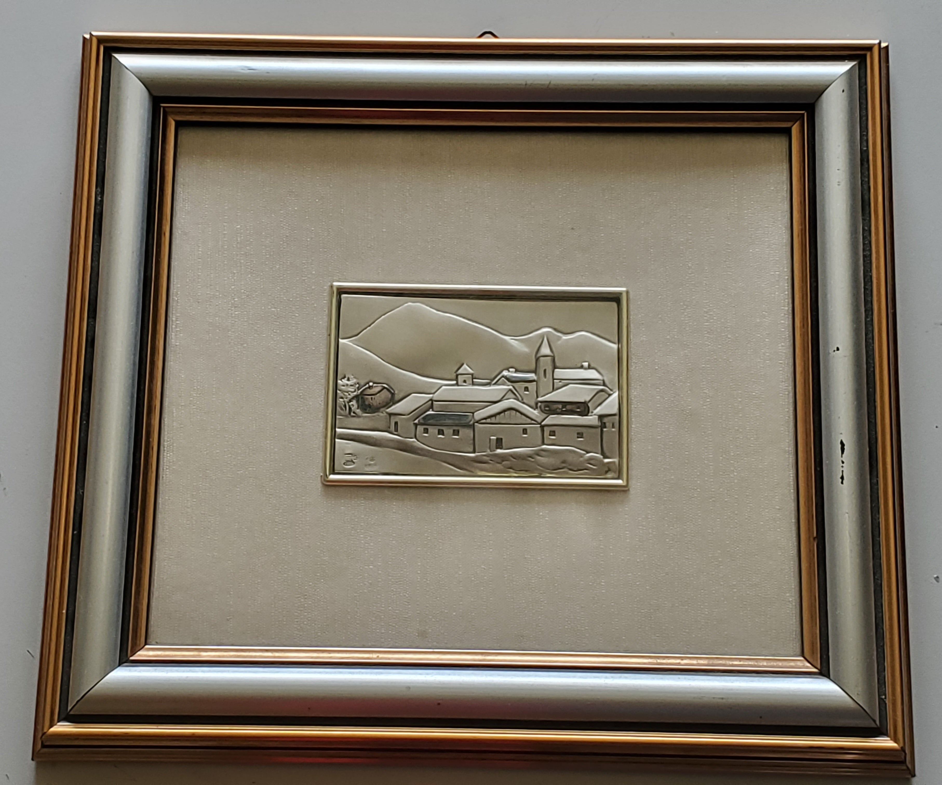 Vintage Sterling Silver Repousse Landscape Framed