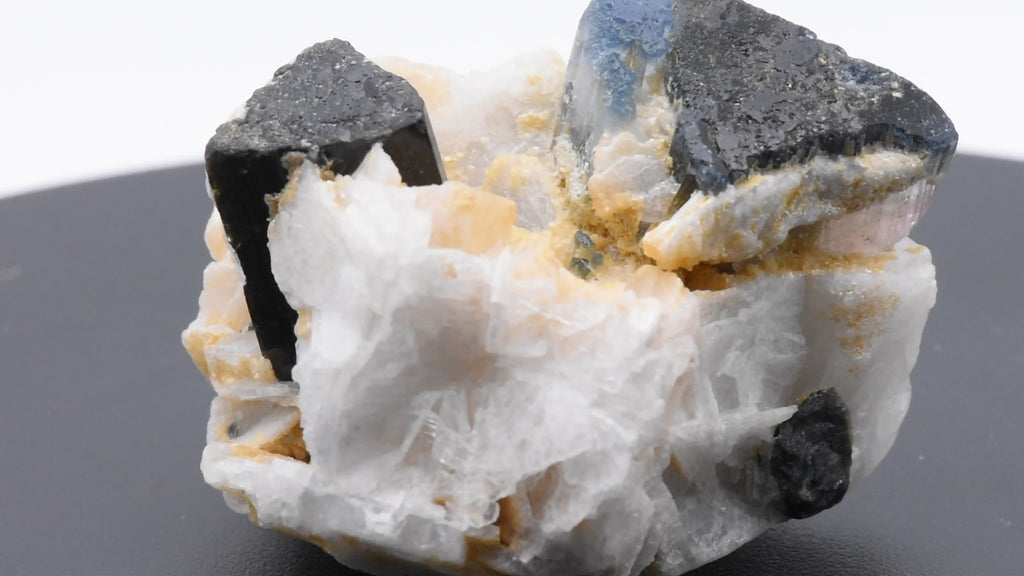 Tricolor Green, Pink, Blue Tourmaline Crystal and Dark Green Tourmaline Crystal on Feldspar with Albite - Pakistan