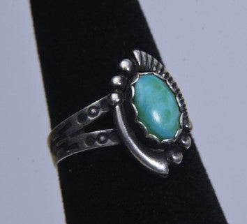 Sterling Silver Turquoise Pictogram Southwestern Ring - Size 4