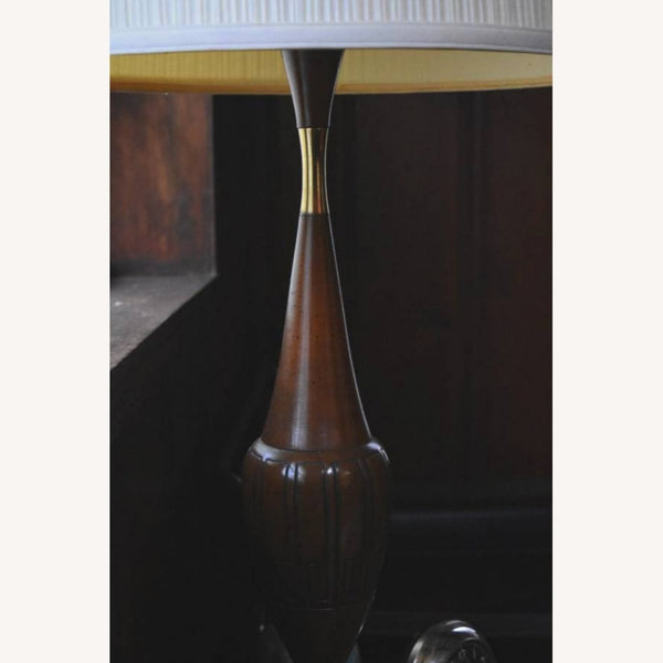 Vintage Mid Century Modern Wood and Brass Grecian Urn Table Lamp